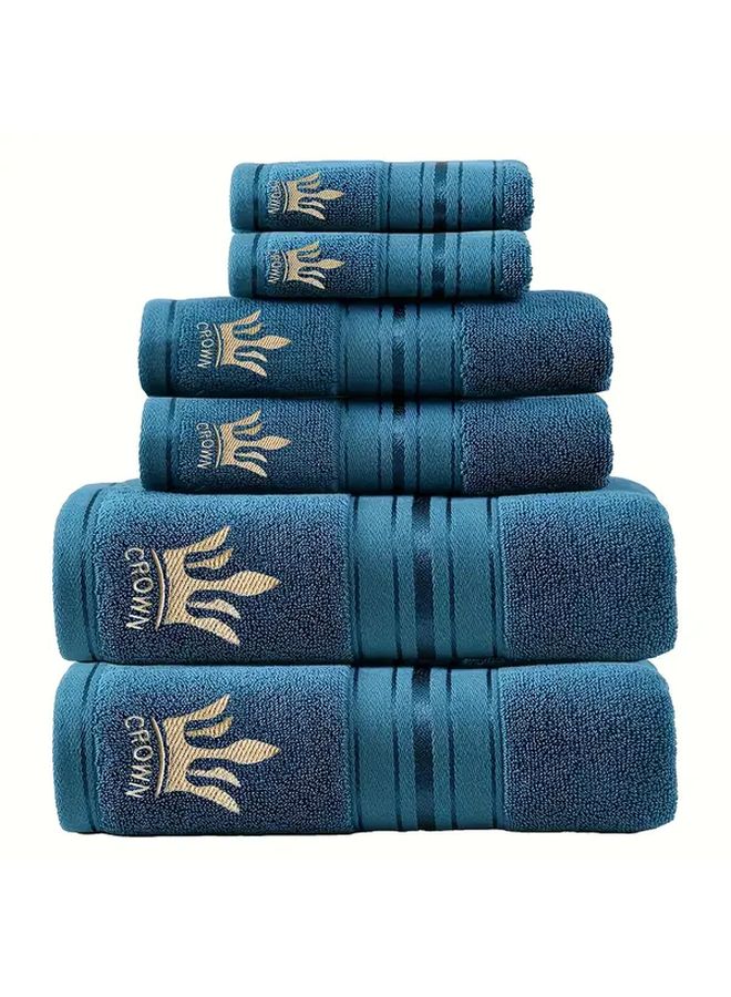 Pink 6pcs Cotton Towel Set With Crown Embroidery For Bath Hand And Square - Image 1
